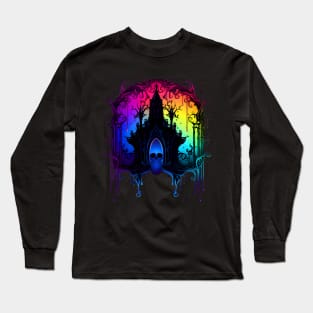 Cool Dark Goth Castle Neon Colors Rave Design Long Sleeve T-Shirt